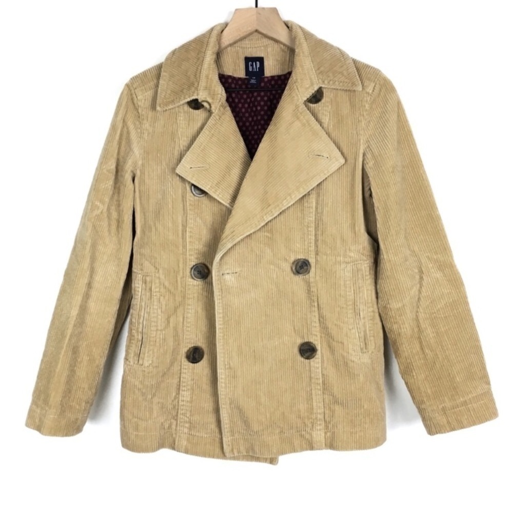 GAP Vintage Y2K Pea Coat Corduroy Cozy Jacket Oversized Ribbed Dark Academia XS